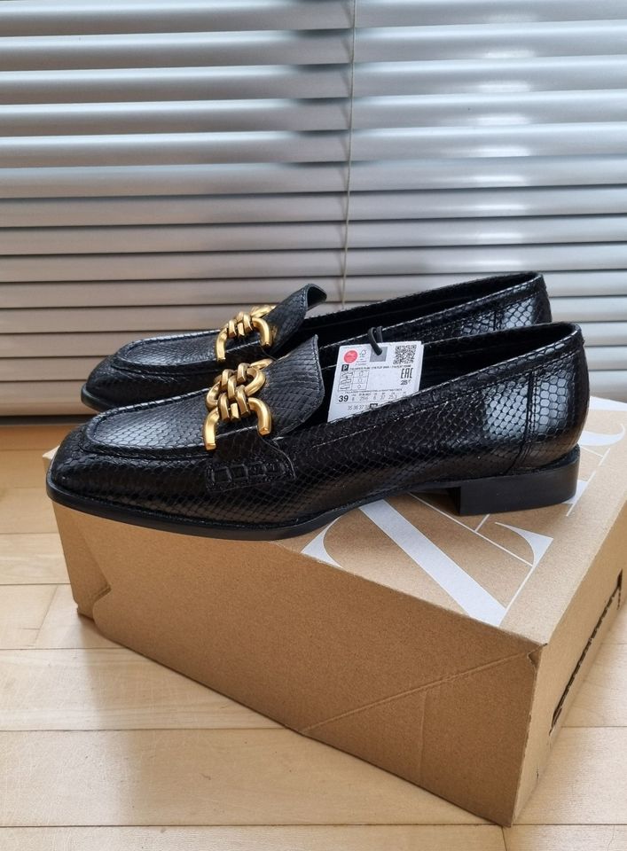 *ZARA* Echt Leder Mokassins Reptil Schwarz Gold 39 NP69,95€ NEU! in Ingolstadt