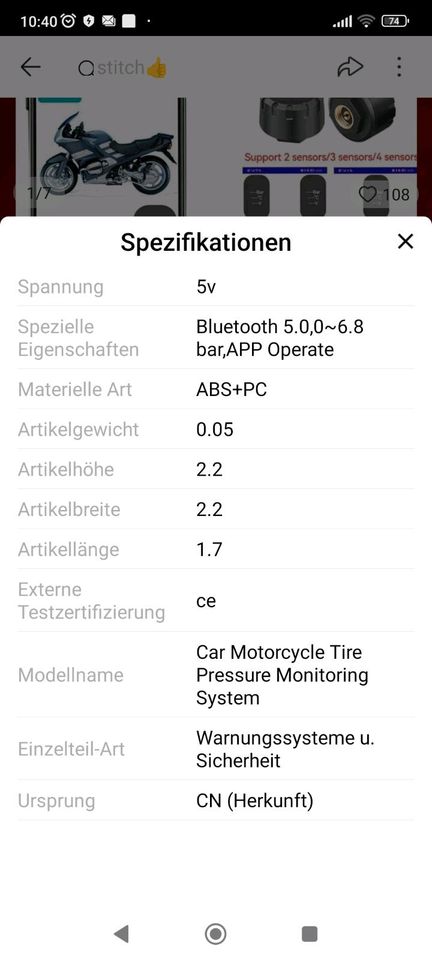 Reifendruckübersicht Warnsystem Motorrad Harley BMW Honda ect. in München