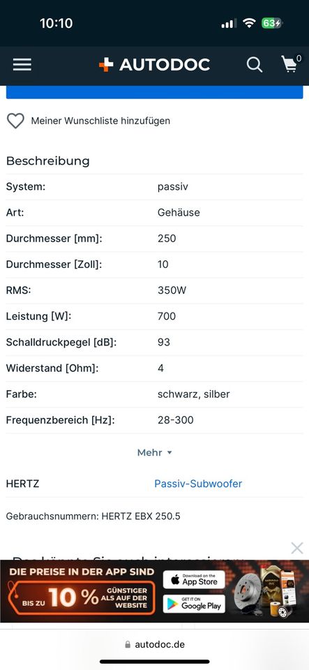 Subwoofer Nertz&Panasonic Verstärker in Eberbach