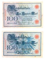 2 Historische Banknoten, 1908, 100 Mark, Reichsbanknote Dresden - Äußere Neustadt Vorschau