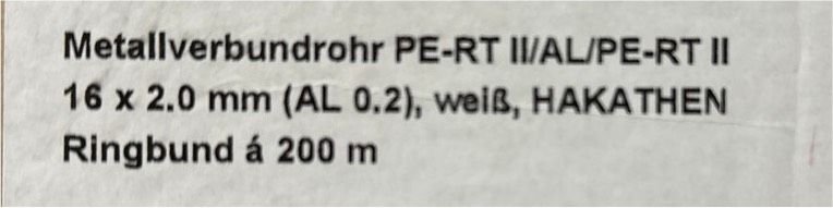 Aluverbundrohr Metallverbundrohr 16x2 Rolle 200m OVP in Dortmund