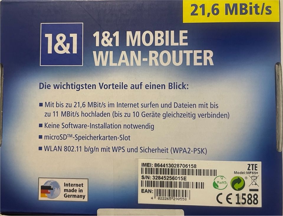 Mobiler WLAN- Router von 1&1 21,6 MBit/s in Friedberg (Hessen)