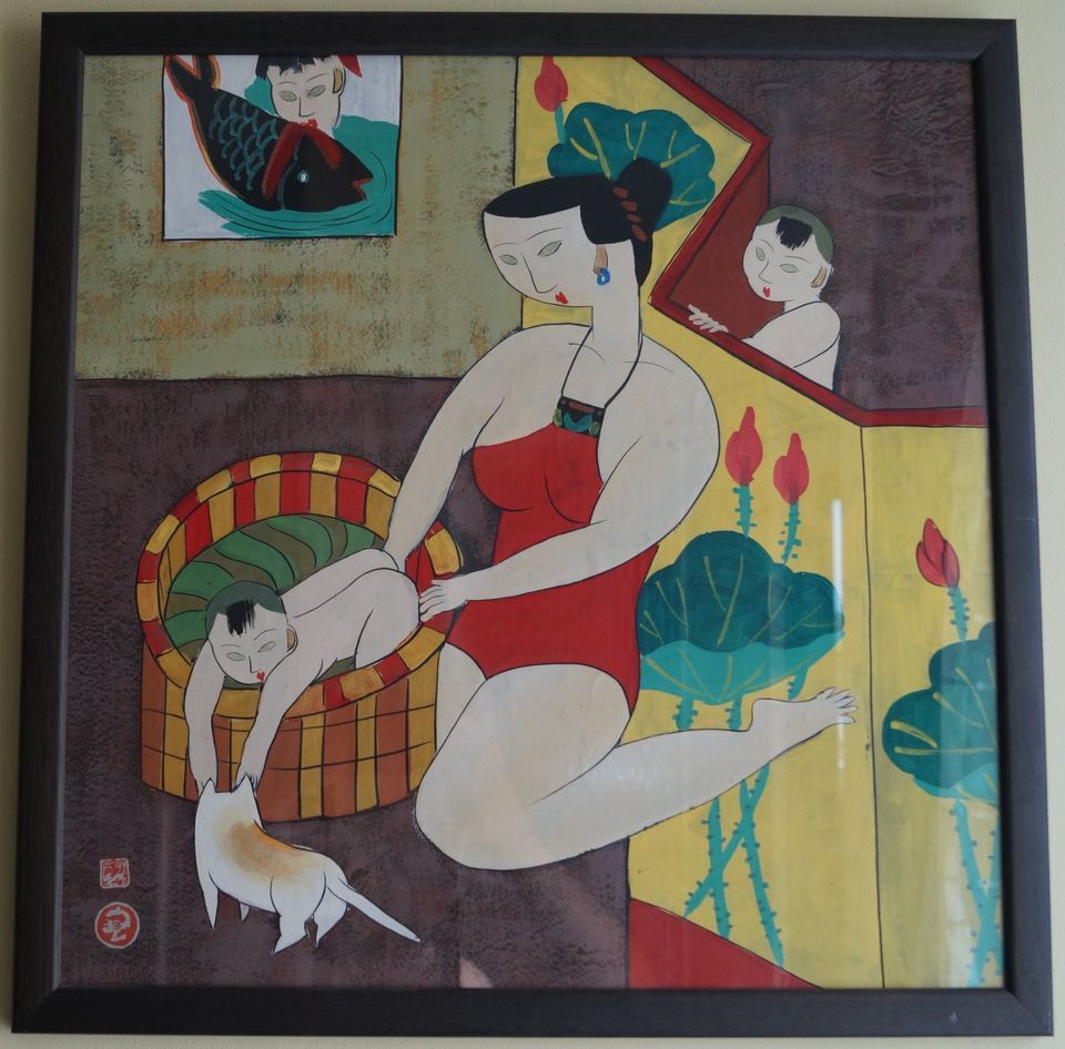 Bild, Gemälde,  Frau mit Kind, China in Dresden