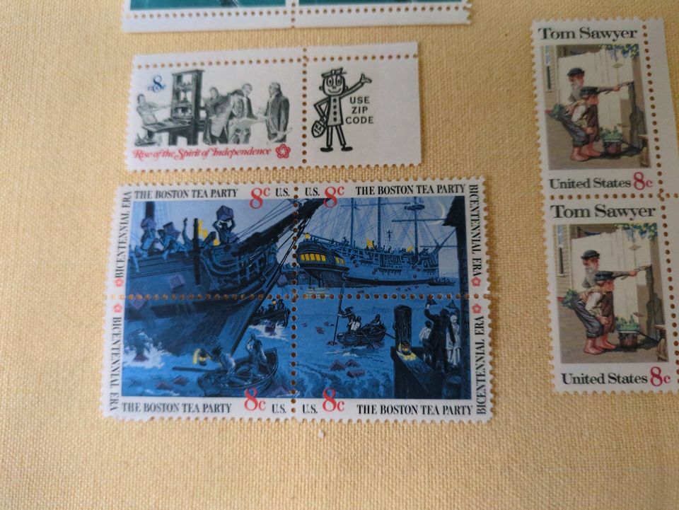 Briefmarken USA Tom Sawyer, The Boston Teaparty...ungestempelt in Bremen