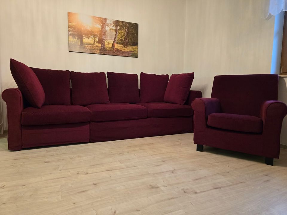 Ikea Grönlid, Ljungen 3er Sofa mit Bettfunktion in Dunkelrot in Werdau