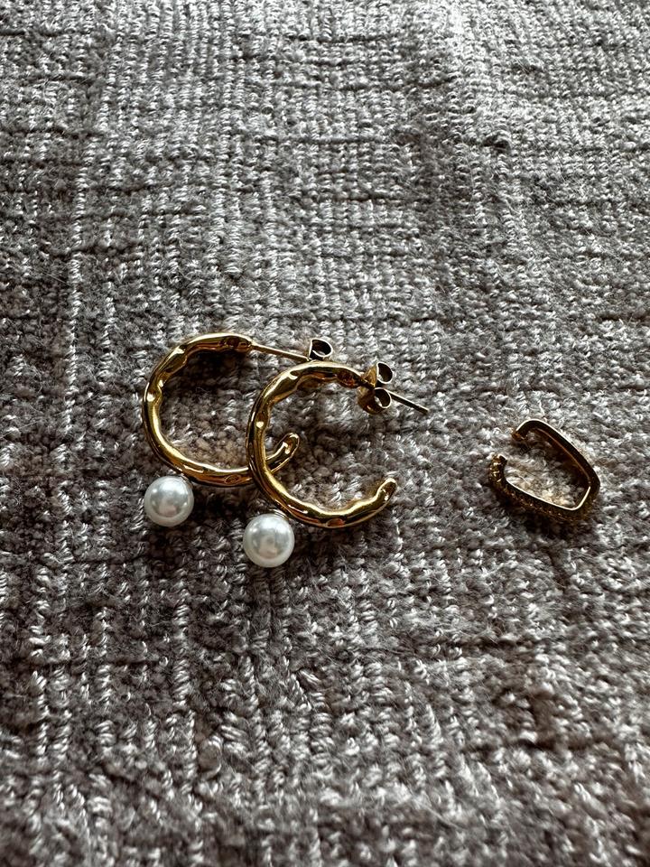Marlicara Earcuff + Perlen Creolen 925er Silber vergoldet neu in Luckenbach
