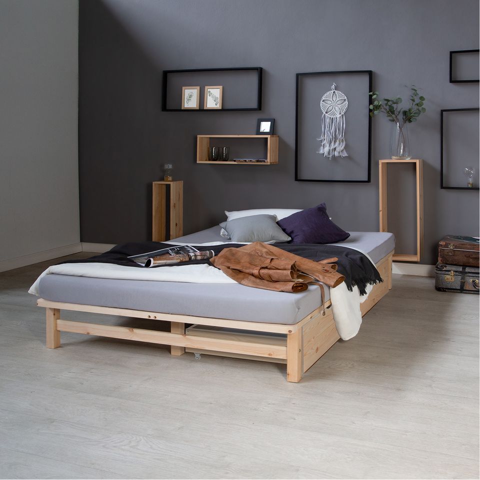 Bett Holzbett Futonbett Doppelbett Natur Holz 140x200 NEU 034-Ro in Rostock