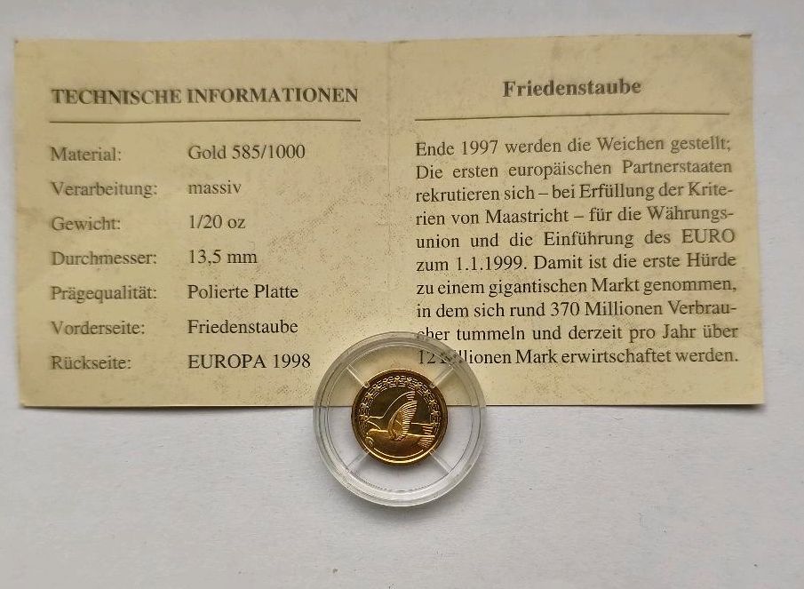 Goldmünze/Medaille Friedenstaube 1,56 gr. Gold in Rheine