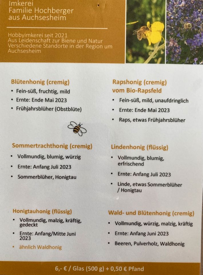 Honig, Waldhonig, Blütenhonig, Lindenhonig,Sommerhonig, Rapshonig in Donauwörth