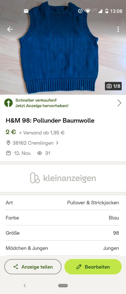 H&M 98/104: Basic Langarmshirt in Cremlingen