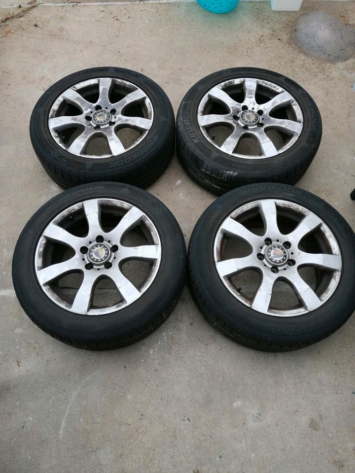 4 Alufelgen Platin 205/55R 16 Zoll Hankook Sommerreifen silber in Worms