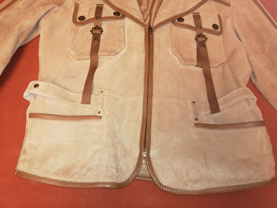 BIBA Damen Leder Jacke Gr. 40 braun beige Bändern Umschlagärmel in Koblenz