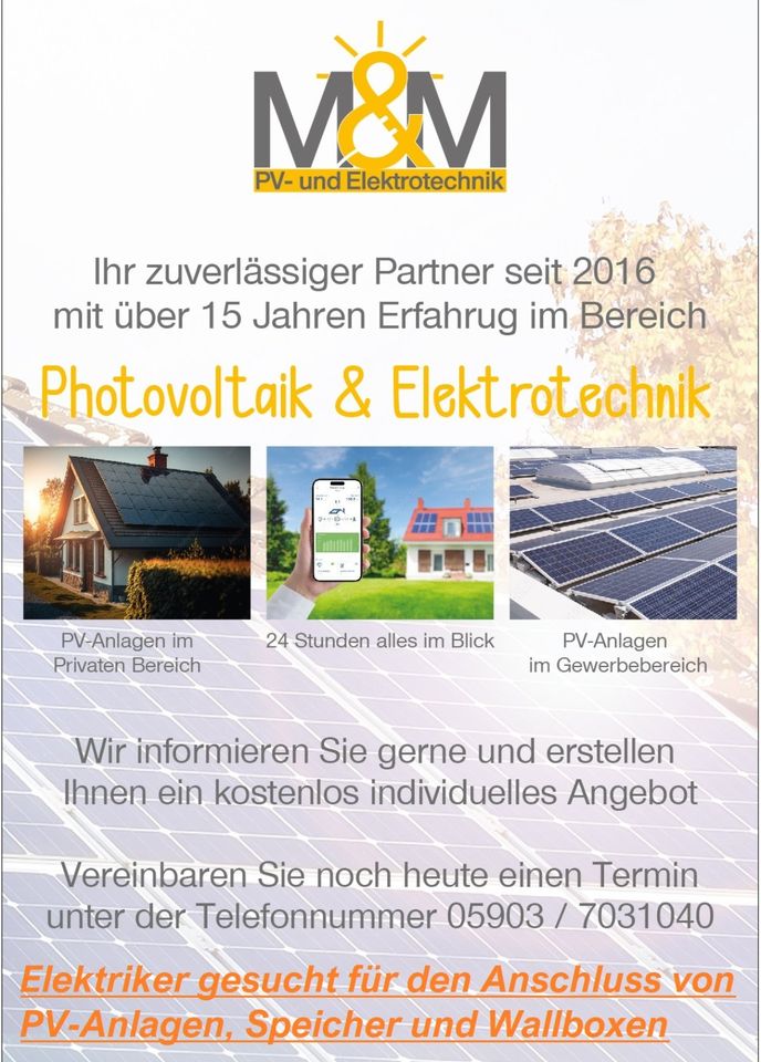 Elektriker gesucht für den Anschluss von PV-Anlagen in Mehringen