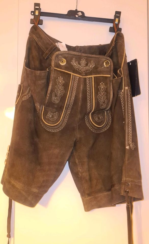 Lederhose Kurz Braun Neu Oktoberfest Volksfest Tracht in Schweitenkirchen