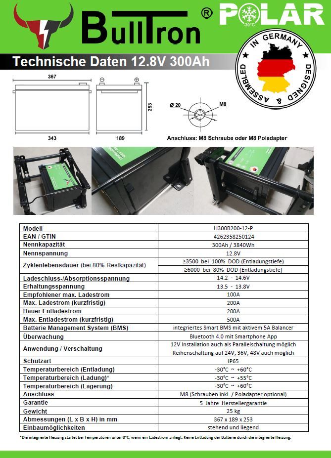 ☀️ BullTron Polar 300Ah Smart BMS 200A Dauerstrom Heizung App ☀️ in Hannover