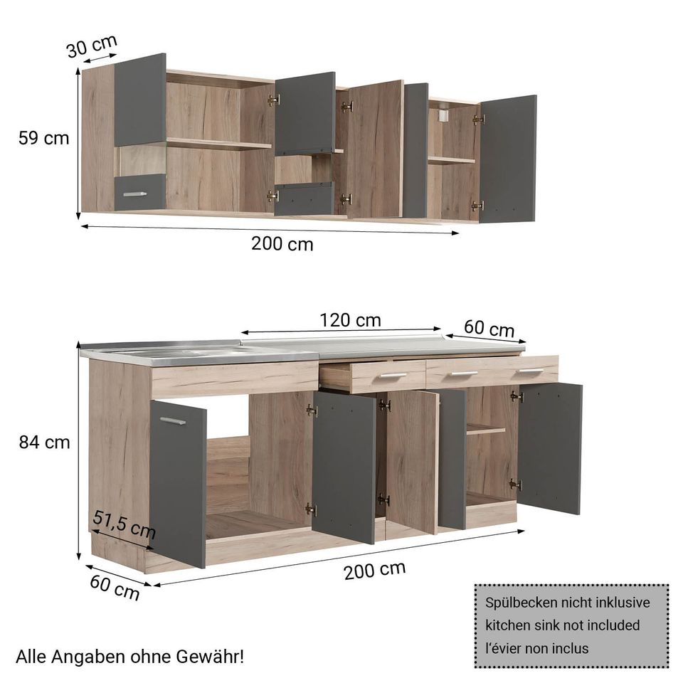 Küche Einbauküche Küchenschränke Küchenzeile Holz NEU 200 159-Ro in Rostock