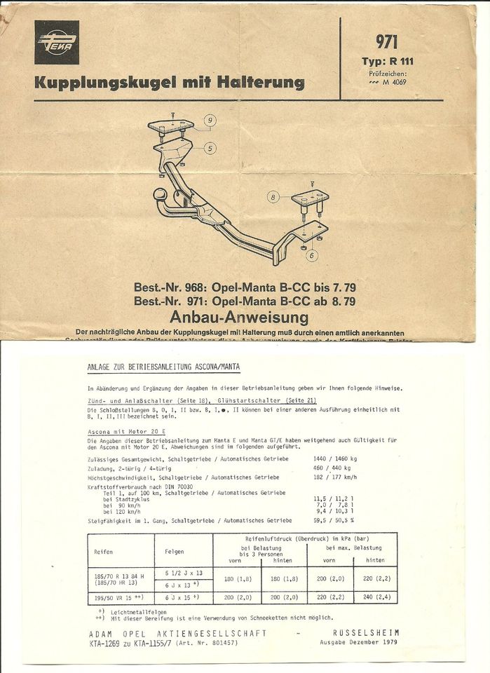 Bedienungsanleitung OPEL Ascona und Manta von 1979 in Wilnsdorf