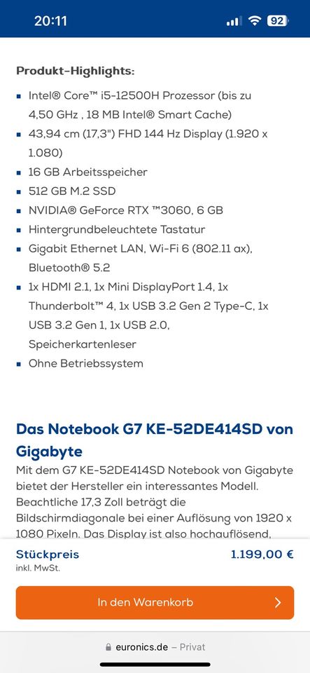 Gaming Laptop Gigabyte G7 in Berlin