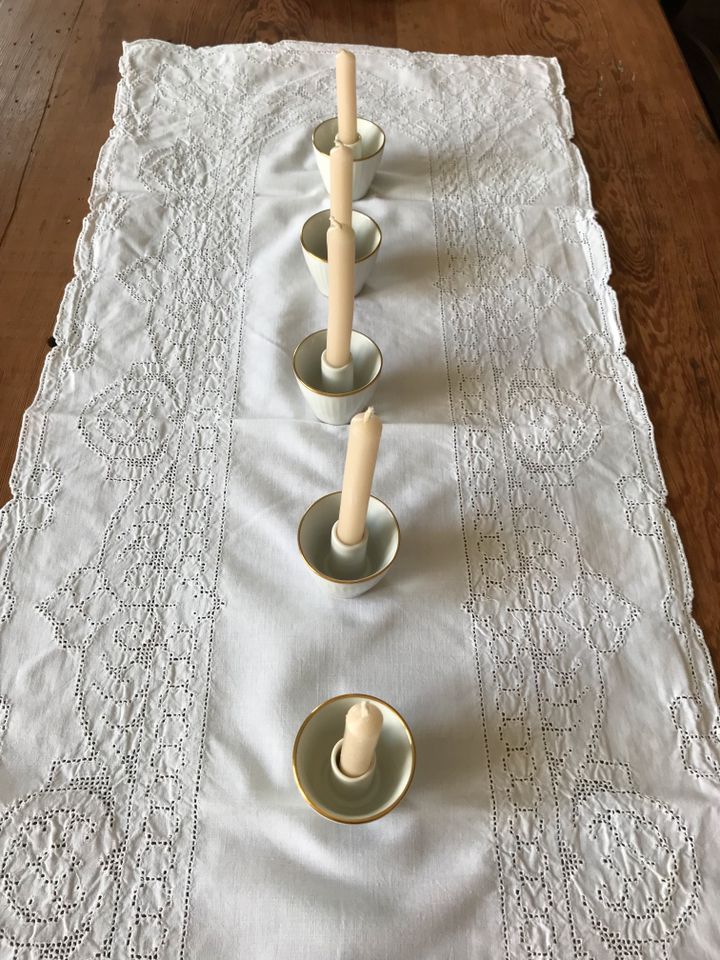 Kerzenhalter Taufe Hochzeit Tischdeko Porzellan Goldrand Set in Essen