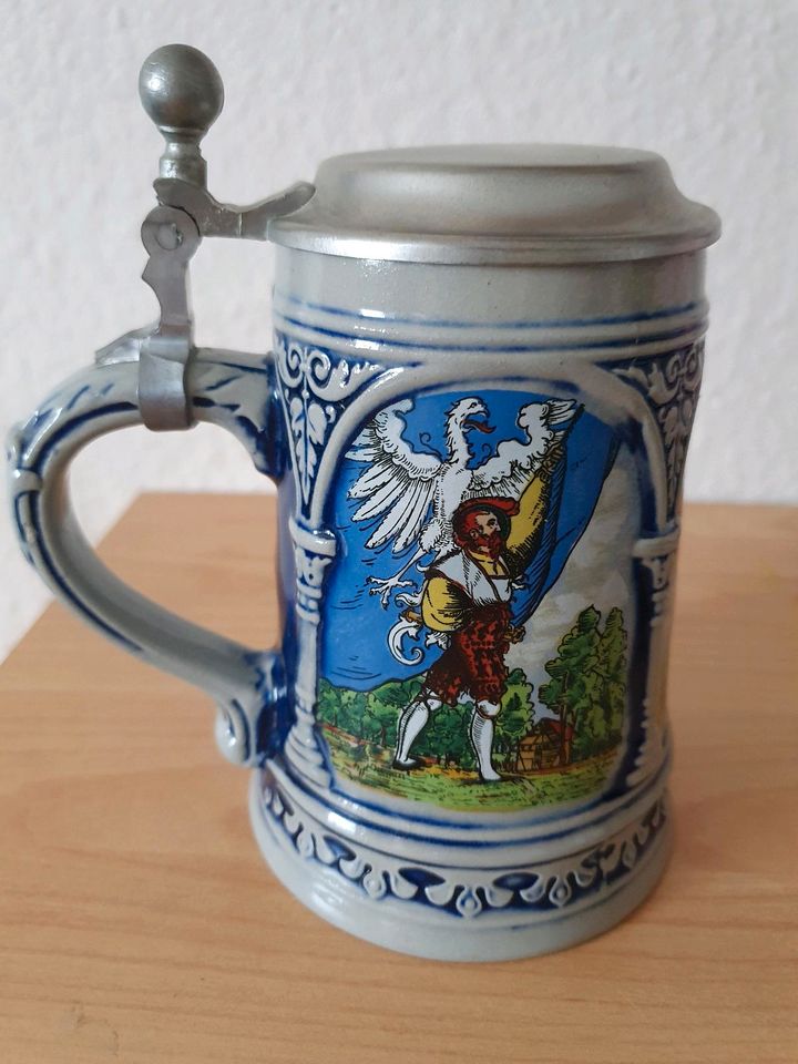 Bierkrug mit Deckel, Fahnenträger, Original GERZ, W. Germany in Günzburg