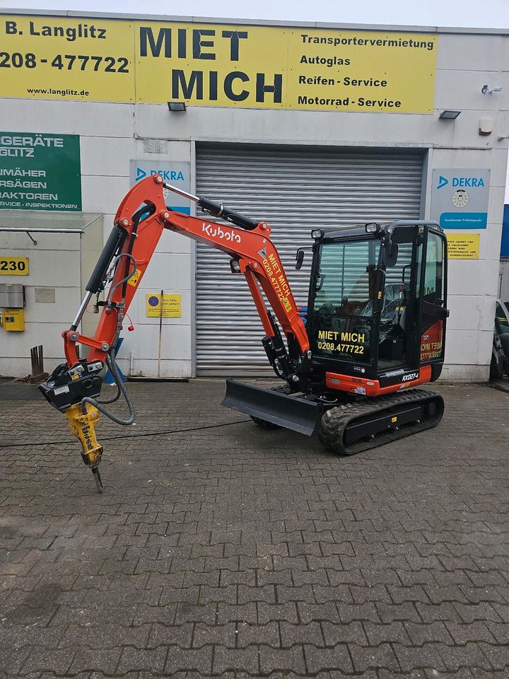 Minibagger Kubota 1,9t mieten. Auch Anlieferung in Mülheim (Ruhr)