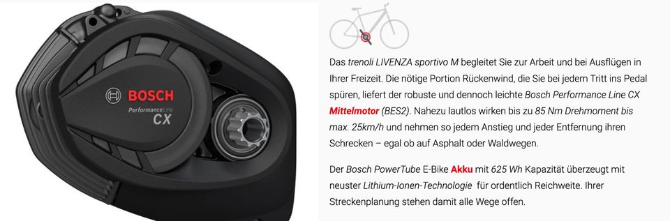 TRENOLI LIVENZA SPORTIVO M eBike Bosch Performance Line CX in Starnberg