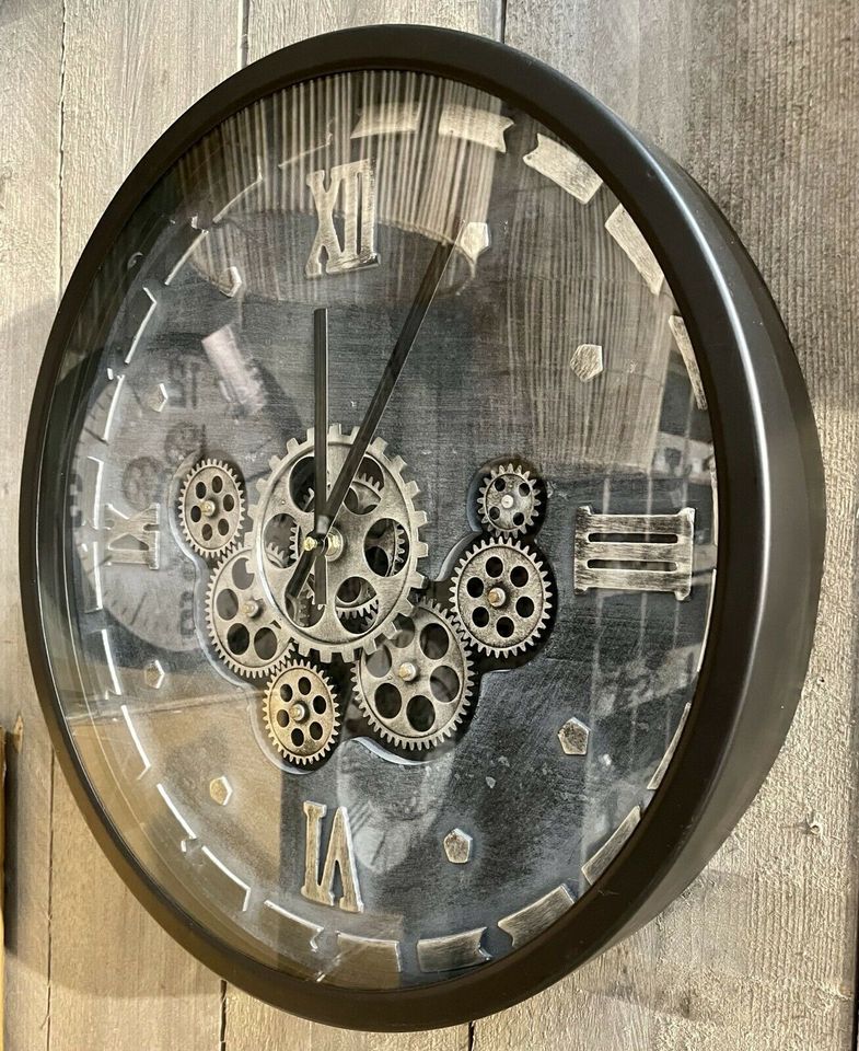 Wanduhr Zahnrad Zählwerk schwarz 50 cm Metall NEU Wand Küchen Uhr in Wermelskirchen
