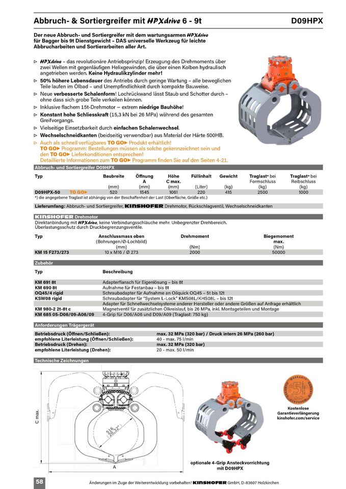 KINSHOFER D09HPX-50 Abbruchgreifer | Sortiergreifer 6-9t Bagger in Kolbermoor