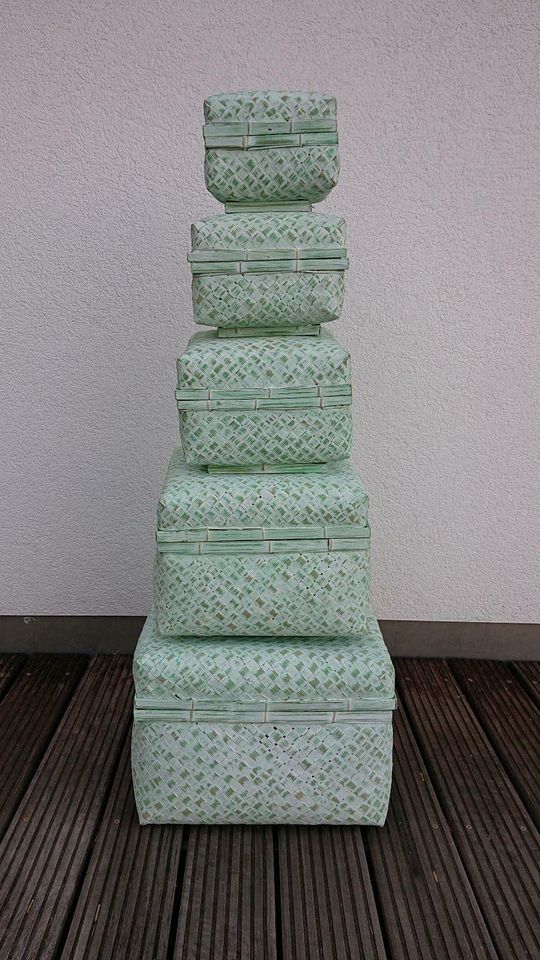 Bambus Box Boxen Aufbewahrung 5er oder 3er Set pastell grün mint in Kleinblittersdorf