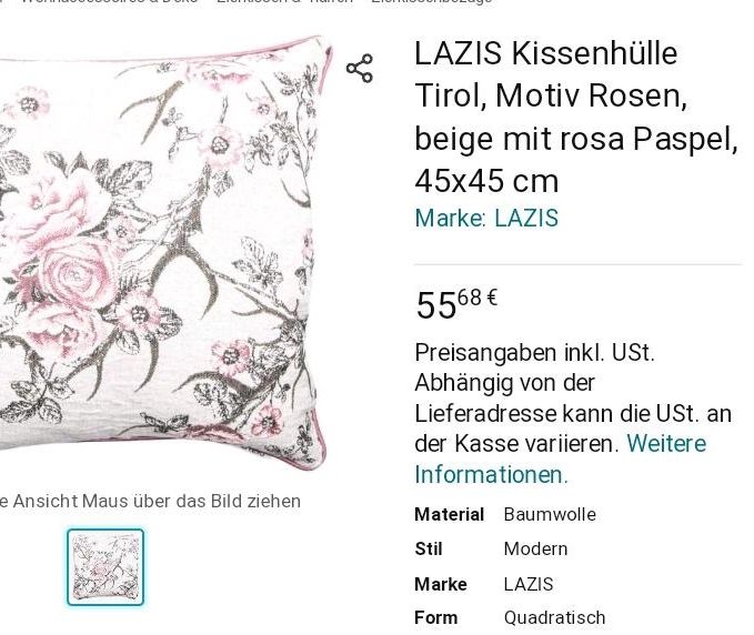 4 x Kissen Rosen , Creme Gold " Homestyle Zazis Laura Ashley Stil in Rheinau