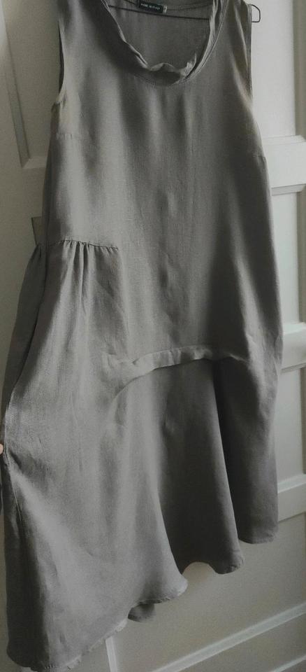 Leinen Kleid 42 grau schlamm Taschen asymmetrisch oversize in Neuss