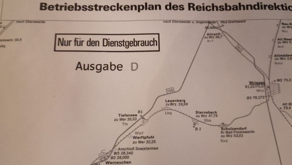 1983 Betriebsstreckenplan Rbd Berlin D+B, Gleisplan, Streckenband in Bernau