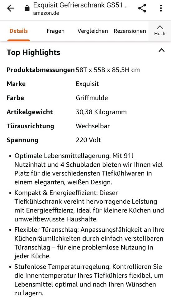 Exquisit Gefrierschrank GS512-040E weiss | 91 l Nutzinhalt in Heidelberg