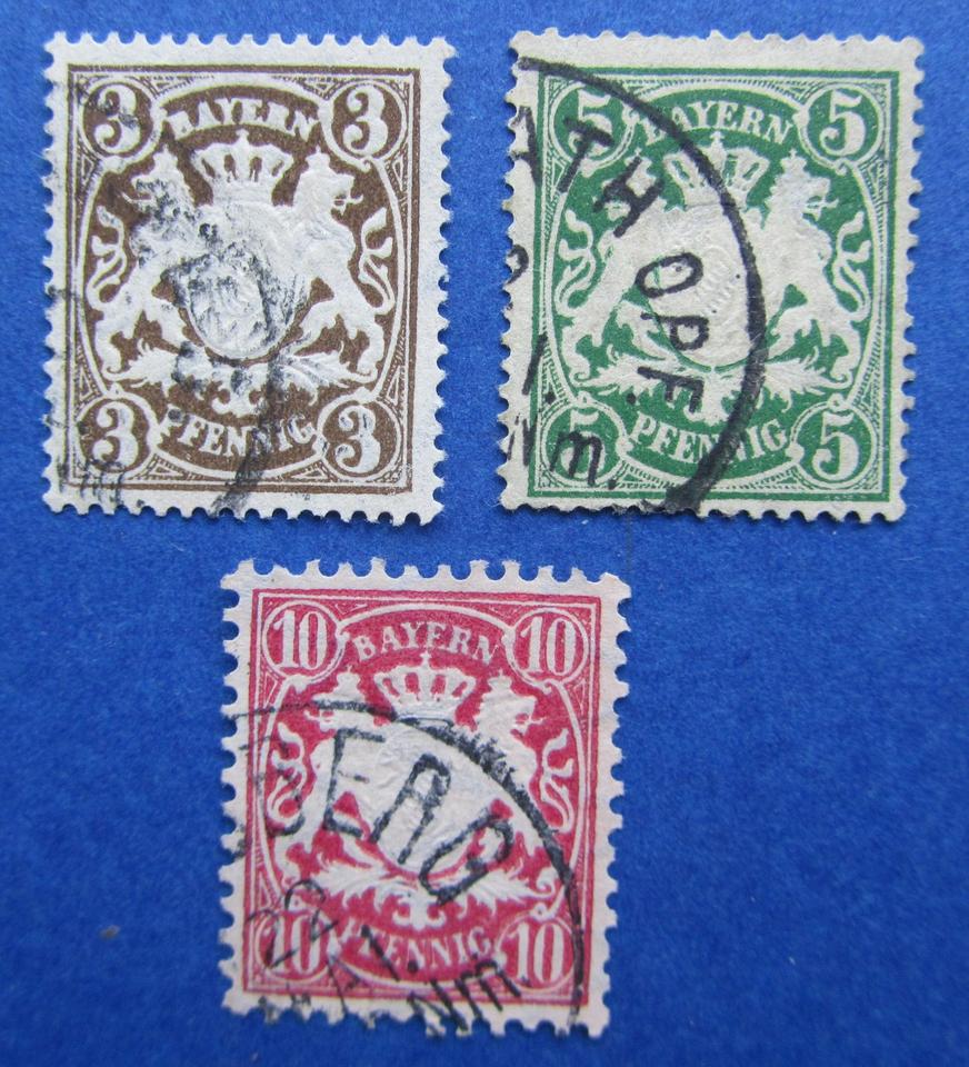 Altbayern ca. 1880, 3/5/10 Pfennig - Staatswappen, gestemp in Höchstädt i. Fichtelgebirge