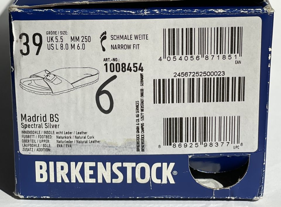 Birkenstock MADRID Spectral Silver Naturleder Gr 39 schmale Weite in Berlin