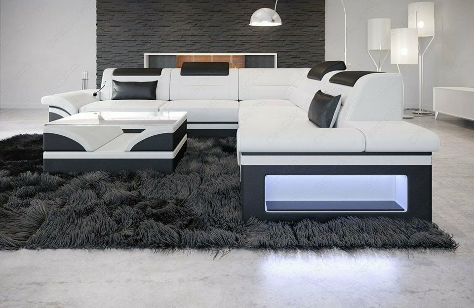 Leder Sofa Brianza Ecksofa in der L Form mit LED Beleuchtung in Berlin