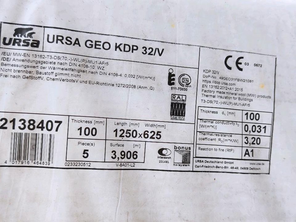 URSA Kerndämmplatte KDP32/V 100 mm 1250x 625 mm WLS 032 in Schöningen