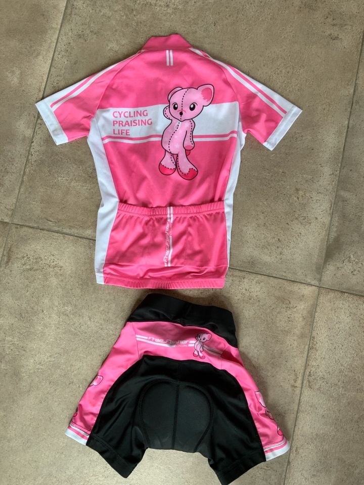 Kinder Radlerhose Trikot weiß/rosa/schwarz 116/122 Top Zustand in Saaldorf-Surheim