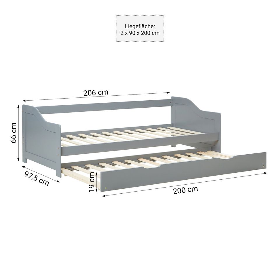 Ausziehbett 90x200 cm Grau Holz Tagesbett Gästebett Bett VB170€* in Magdeburg