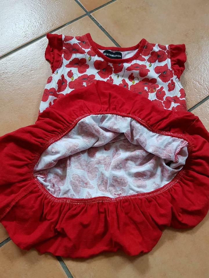 Mix 'n Match Kleid Tunika Gr 92/98 rot weiss MohnBlumen Flower in Mömbris