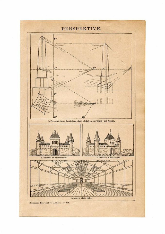 ANTIKE BILDTAFEL-1903-ARCHITEKTUR-PERSPEKTIVEN-GEBÄUDE-OBELISKEN in Berlin