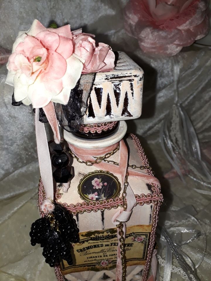 Shabby Chic Deko Flasche Karaffe rosa Handarbeit TOP rosa in Recklinghausen