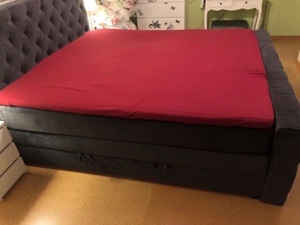 Top Zustand! Boxspringbett+Bettkästen,180x200cm,NP1.199€,dkl grau in Köln Vogelsang