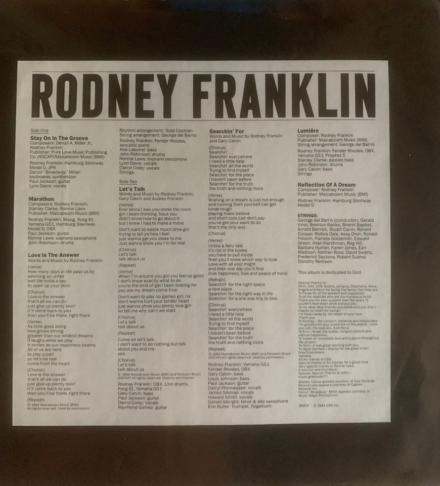 Rodney Franklin Marathon (1984) produziert von Stanley Clarke LP in Frankfurt am Main