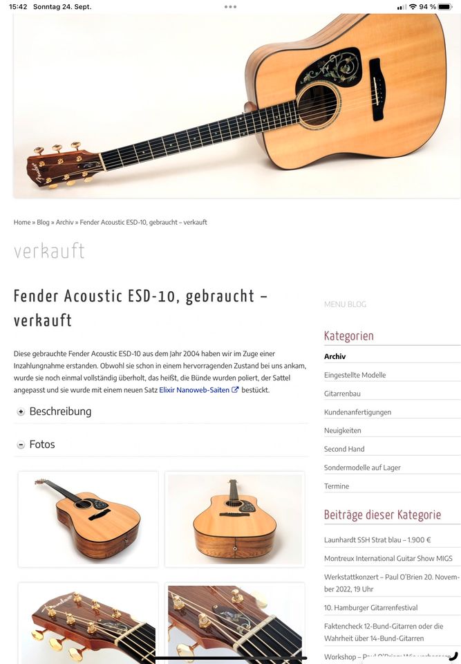 Fender Acoustic ESD-10        Neuer Preis! in Solingen