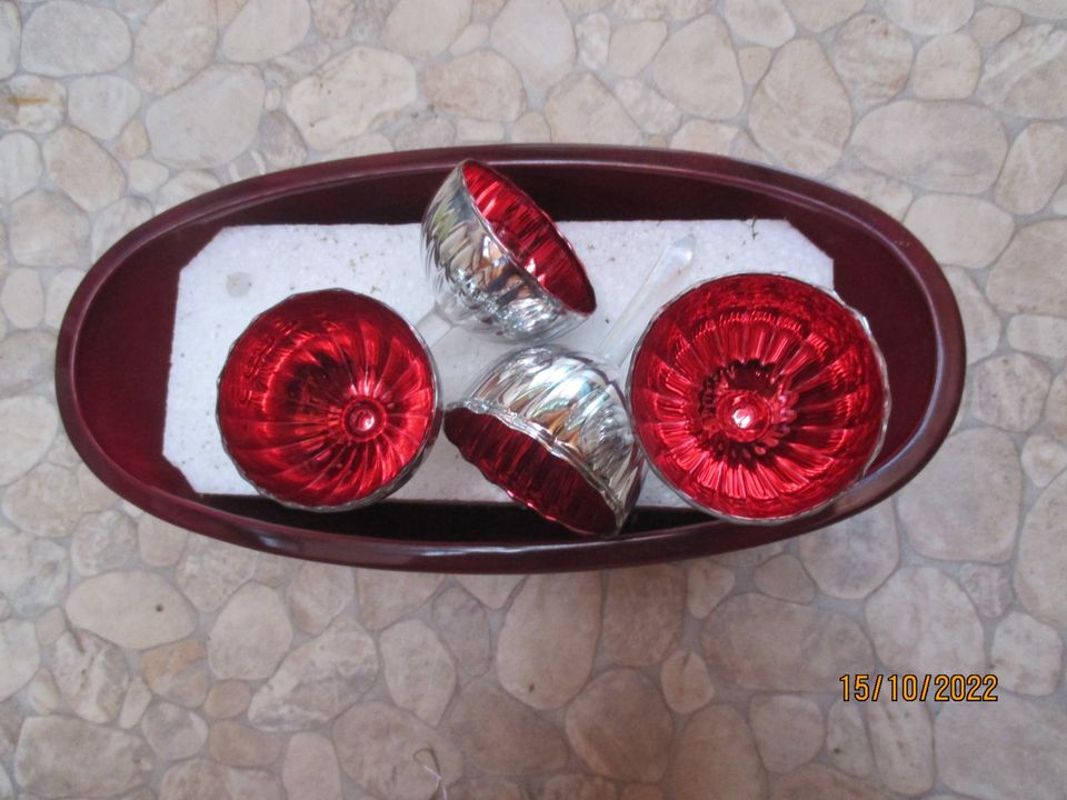 4 Teelichthalter mit Stecker Glas silber rot Set Teelichtglas in Haßbergen