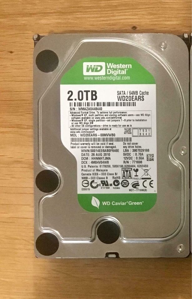 Westen Digital Caviar Green WD20EARS 2TB Festplatte HDD SATA 3,5 in Ihrlerstein