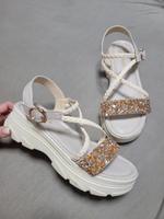 Sandalen Größe 38 Plateau Absatz weiß gold Glitzer neuwertig Saarland - Saarlouis Vorschau