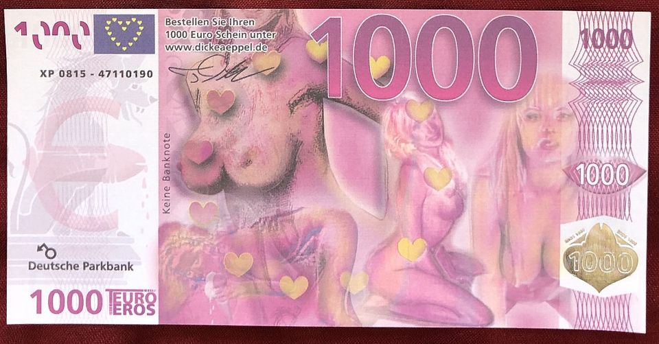 Erotik-Geldschein/Banknote: 1000 Euro der Deutschen Parkbank UNC in Kronach