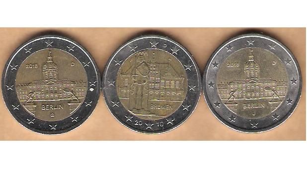 Gedenkmünzen Deutschland 2 Euro x 3: 2x2018, 1x2010 für Sammler. in Laatzen